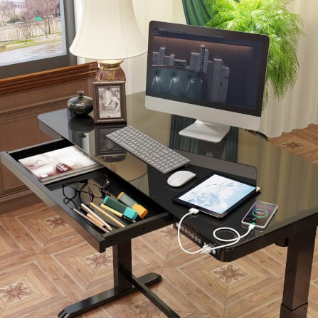 โต๊ะปรับระดับไฟฟ้า ยืน-นั่งทำงาน DF PROCHAIR รุ่น ET118 กระจกดำ_11
